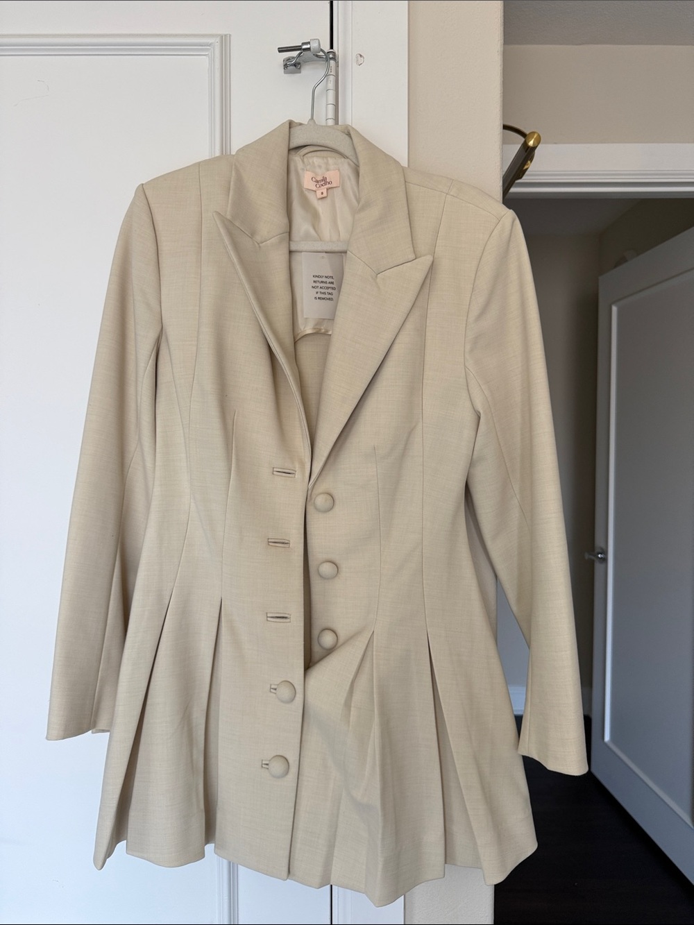 Camila Coelho Cream Pleated Mini Dress Blazer